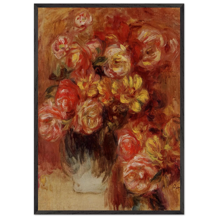 Vase of Roses - Pierre-Auguste Renoir 70x100 cm / 28x40 inches Framed Art Print – Black Wooden Frame