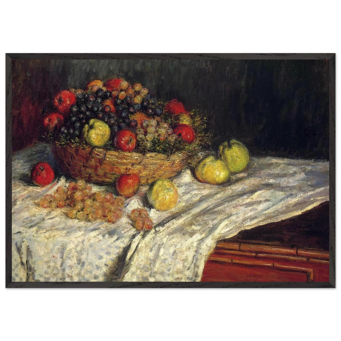 Fruit Basket with Apples and Grapes - claude monet Framed Art Print – Black Wooden Frame - Default Title - -Framed Art Print