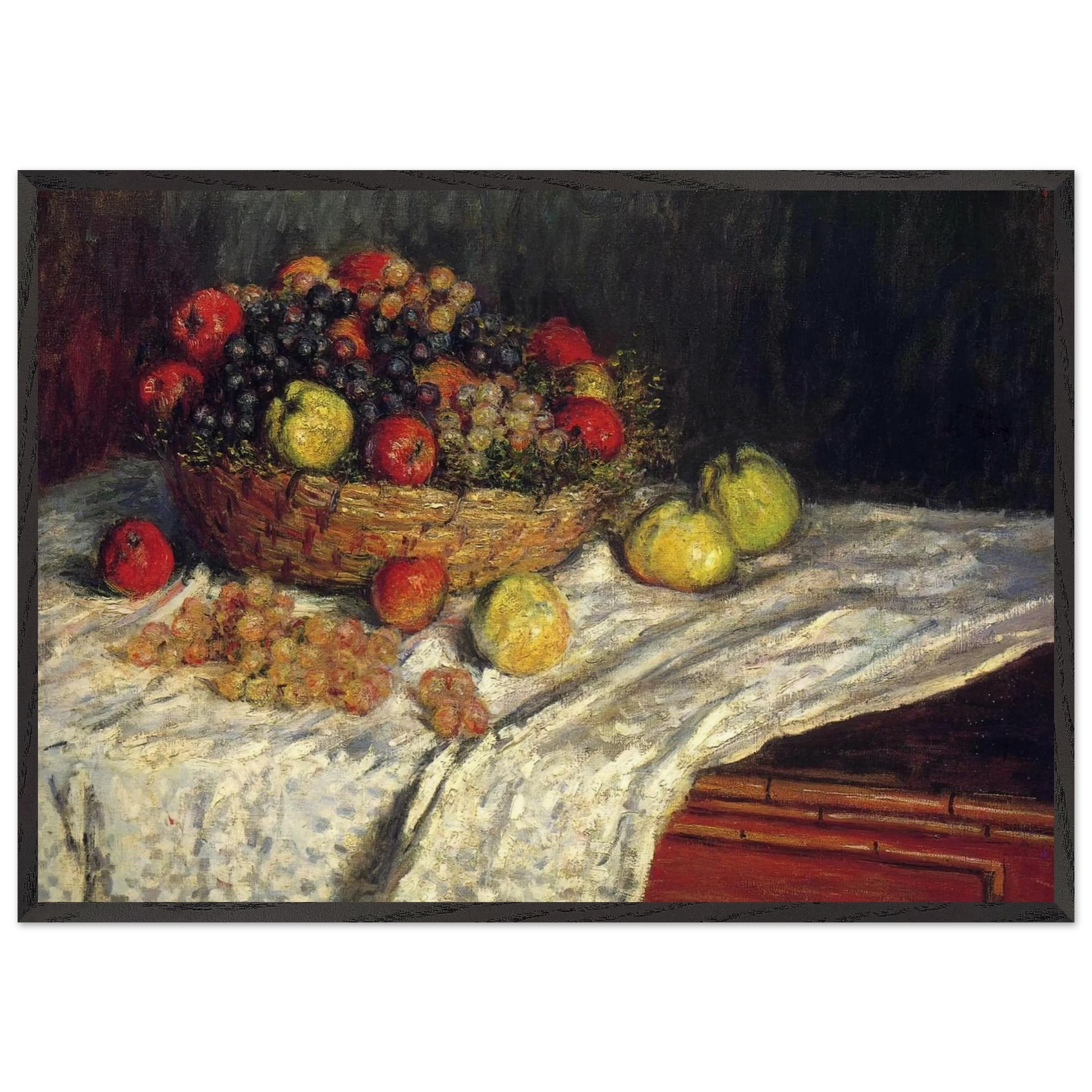 Fruit Basket with Apples and Grapes - claude monet Framed Art Print – Black Wooden Frame - Default Title - -Framed Art Print
