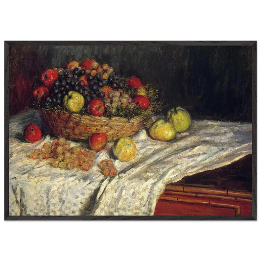 Fruit Basket with Apples and Grapes - claude monet 70x100 cm / 28x40 inches Framed Art Print – Black Wooden Frame
