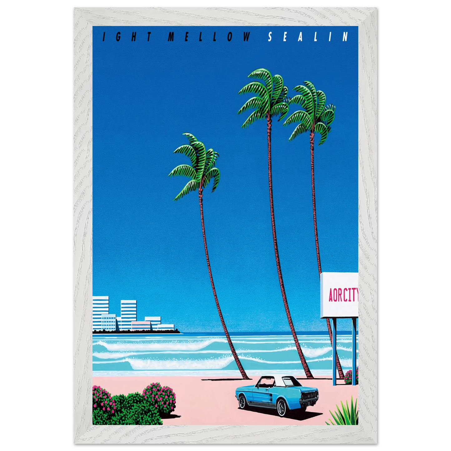 Hiroshi Nagai - Light Mellow Sealine Wall Art - 30x40 cm / 12x16 inches - Premium Wooden Framed Poster With Fine Art Paper - Wood frame