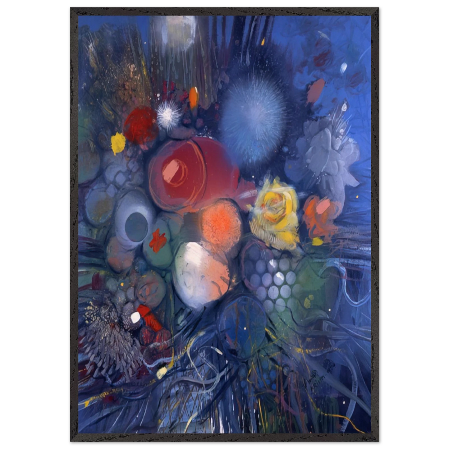 Flowers No 3 - 1974 - Gebre Kristos Desta Framed Art Print – Black Wooden Frame - Default Title - -Framed Art Print