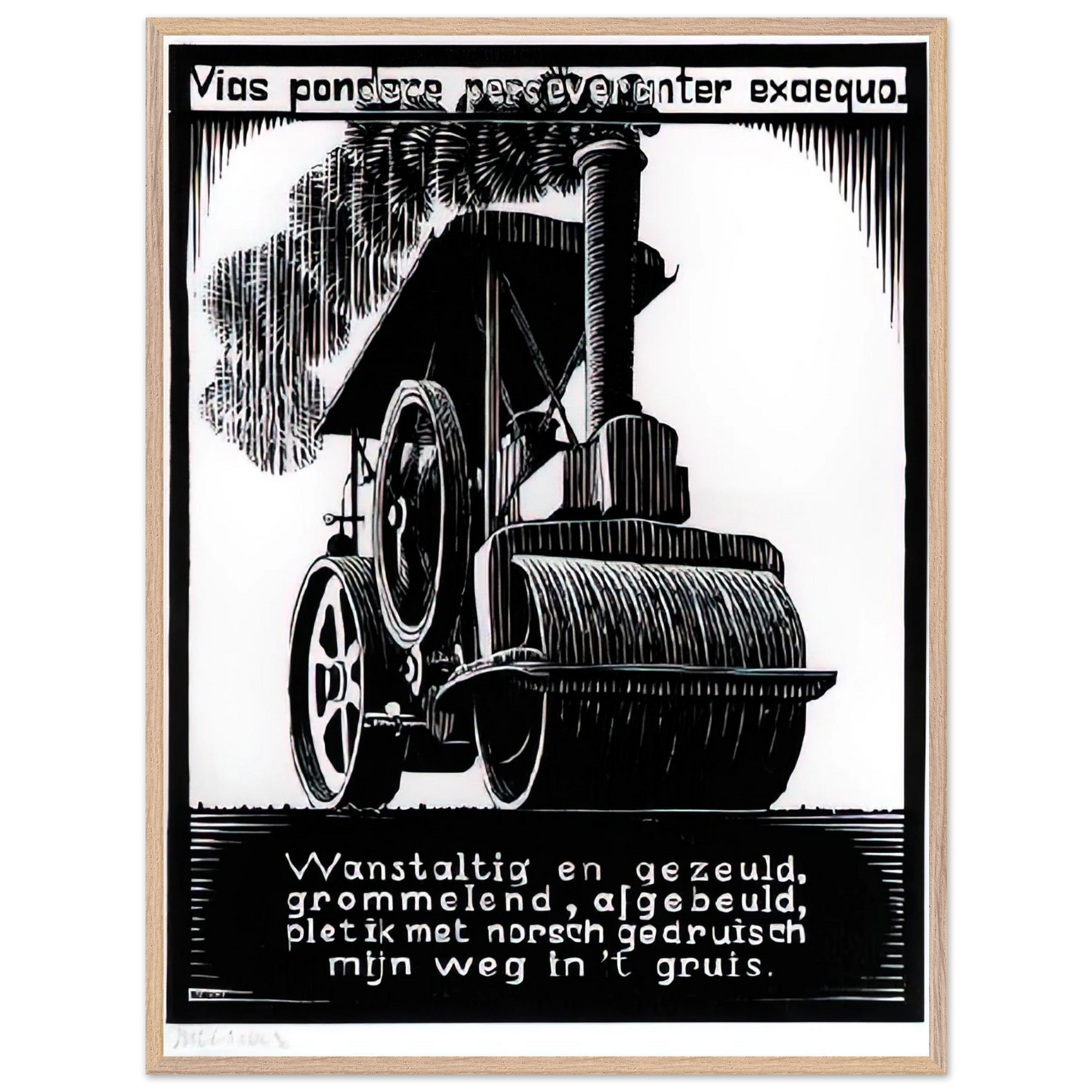 MC Escher - EMBLEMATA STEAMROLLER Wall Art - 60x80 cm / 24x32 inches - Premium Wooden Framed Poster With Fine Art Paper - White frame