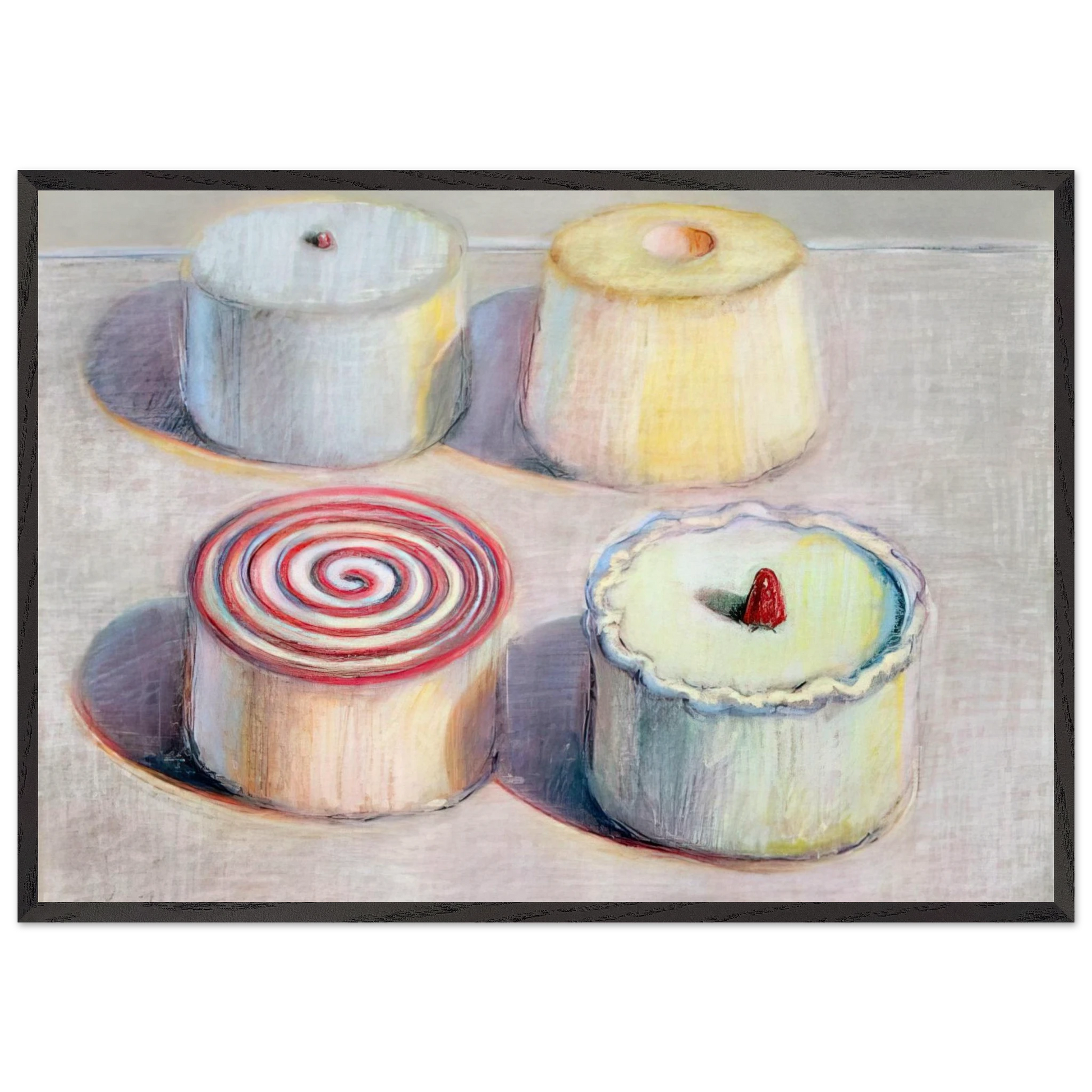 Four Cakes - 1996 - Wayne Thiebaud Framed Art Print – Black Wooden Frame - Default Title - -Framed Art Print