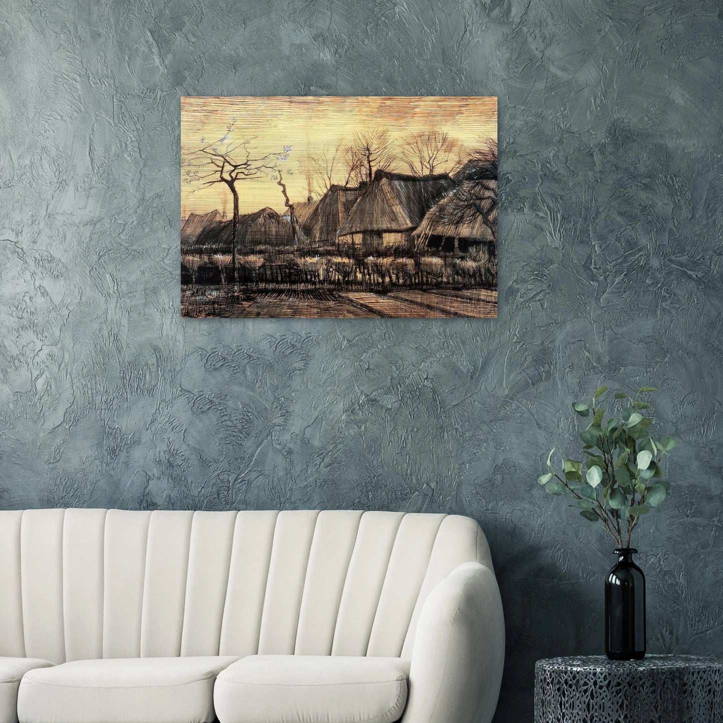 Houses with Thatched Roofs - Vincent van Gogh Brushed Aluminum Print - 70x100 cm / 28x40 inches | Vincent van Gogh Aluminum Print | Vincent van Gogh Prints