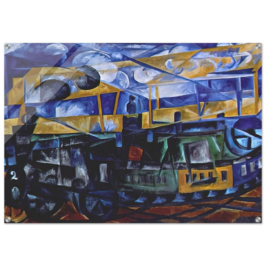Airplane over train - 1913 - Natalia Goncharova Acrylic Print - 70x100 cm / 28x40″ inches