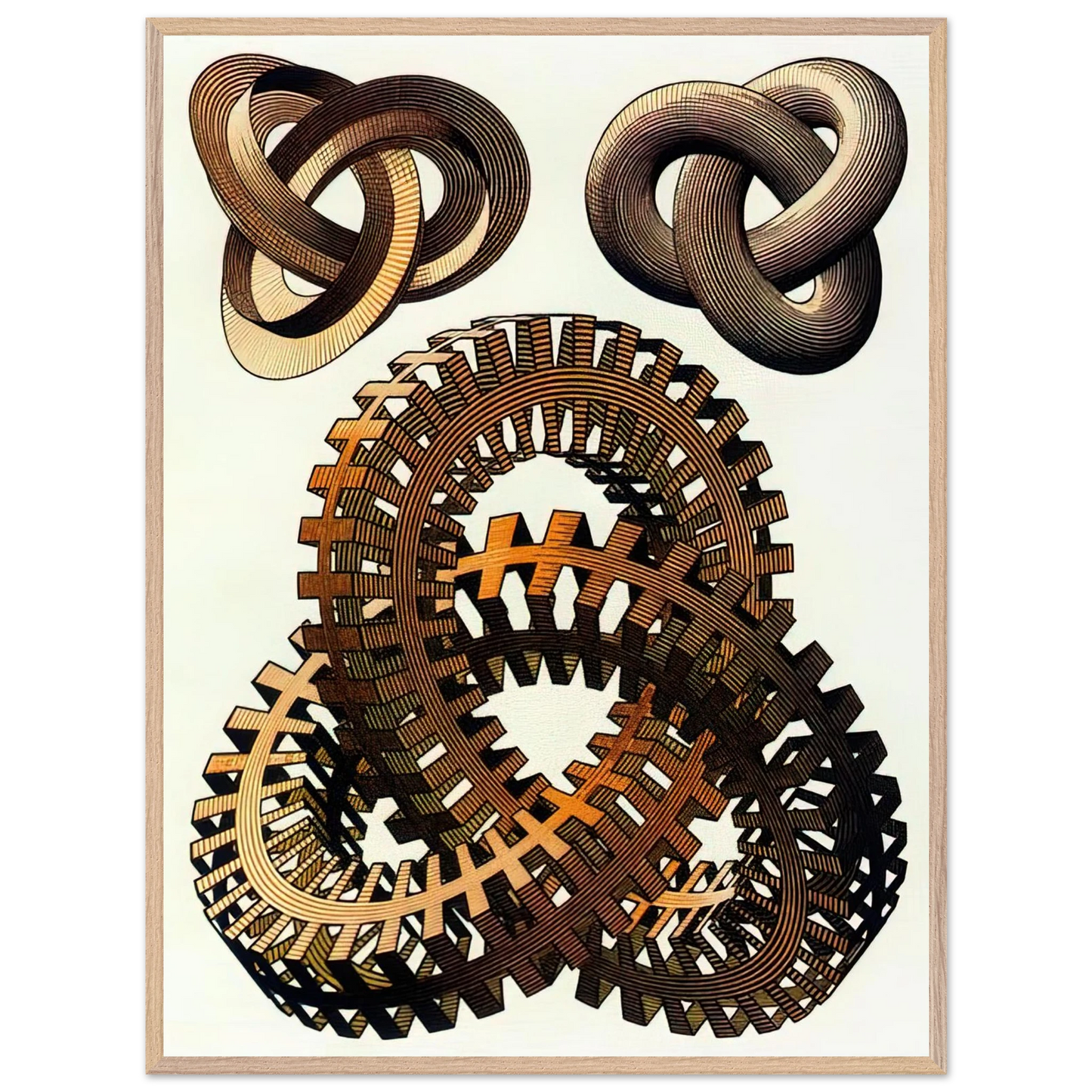 MC Escher - KNOTS COLOUR Wall Art - 21x29.7 cm / 8x12" - Premium Wooden Framed Poster With Fine Art Paper - Black frame