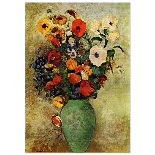 BOUQUET OF FLOWERS IN A GREEN VASE - Odilon Redon Brushed Aluminum Print - 70x100 cm / 28x40 inches | Odilon Redon Aluminum Print | Odilon Redon Prints