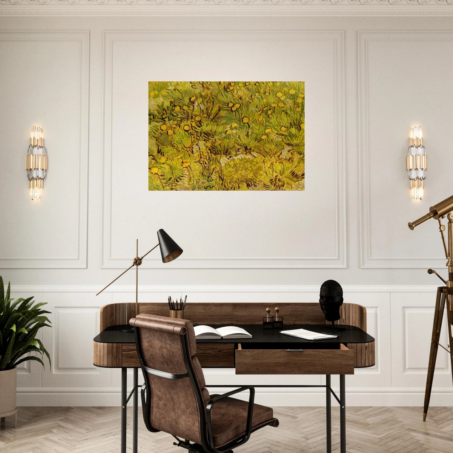 A Field of Yellow Flowers - Vincent van Gogh Brushed Aluminum Print - 70x100 cm / 28x40 inches | Vincent van Gogh Aluminum Print | Vincent van Gogh Prints