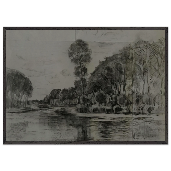 Lonely tree at the Gein - Piet Mondrian 70x100 cm / 28x40 inches Framed Art Print – Black Wooden Frame