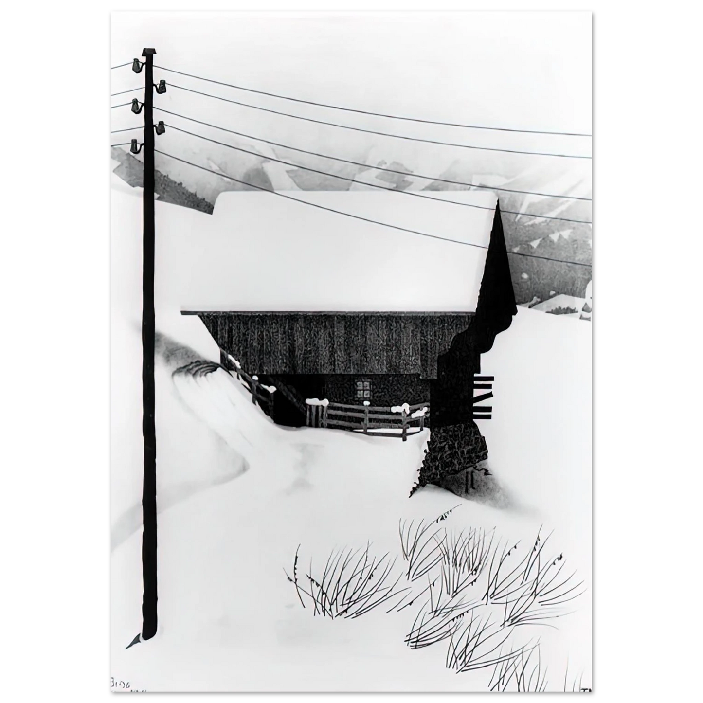 MC Escher - SNOW Wall Art - 60x80 cm / 24x32 inches - Premium Wooden Framed Poster With Fine Art Paper - White frame