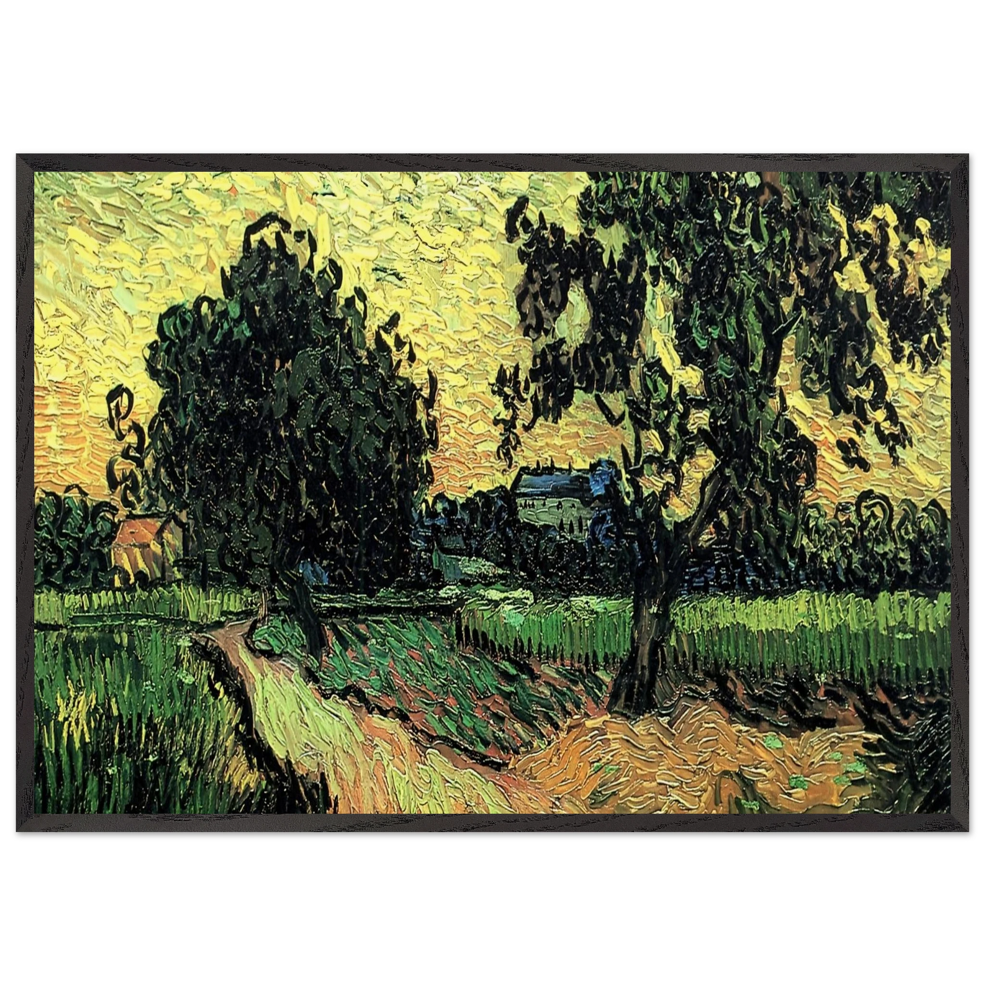 Landscape with the Chateau of Auvers at Sunset - Vincent van Gogh Framed Art Print – Black Wooden Frame - Default Title - -Framed Art Print