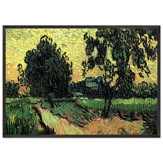 Landscape with the Chateau of Auvers at Sunset - Vincent van Gogh 70x100 cm / 28x40 inches Framed Art Print – Black Wooden Frame