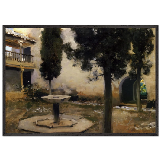 Alhambra Patio de la Reja - John Singer Sargent 70x100 cm / 28x40 inches Framed Art Print – Black Wooden Frame