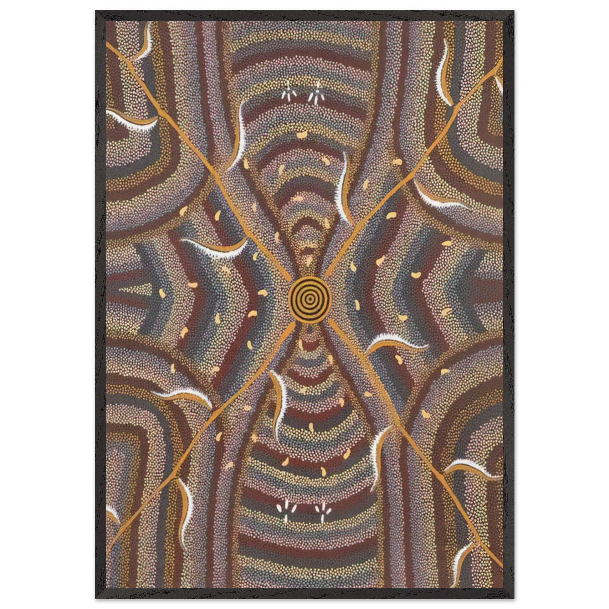 Untitled - 1987 N2 - Clifford Possum Tjapaltjarri Framed Art Print – Black Wooden Frame - Default Title - -Framed Art Print