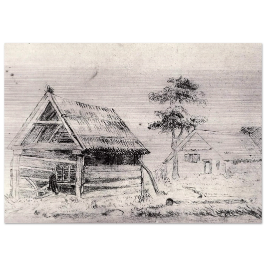 Barn and Farmhouse - Vincent van Gogh Brushed Aluminum Print - 70x100 cm / 28x40 inches | Vincent van Gogh Aluminum Print | Vincent van Gogh Prints