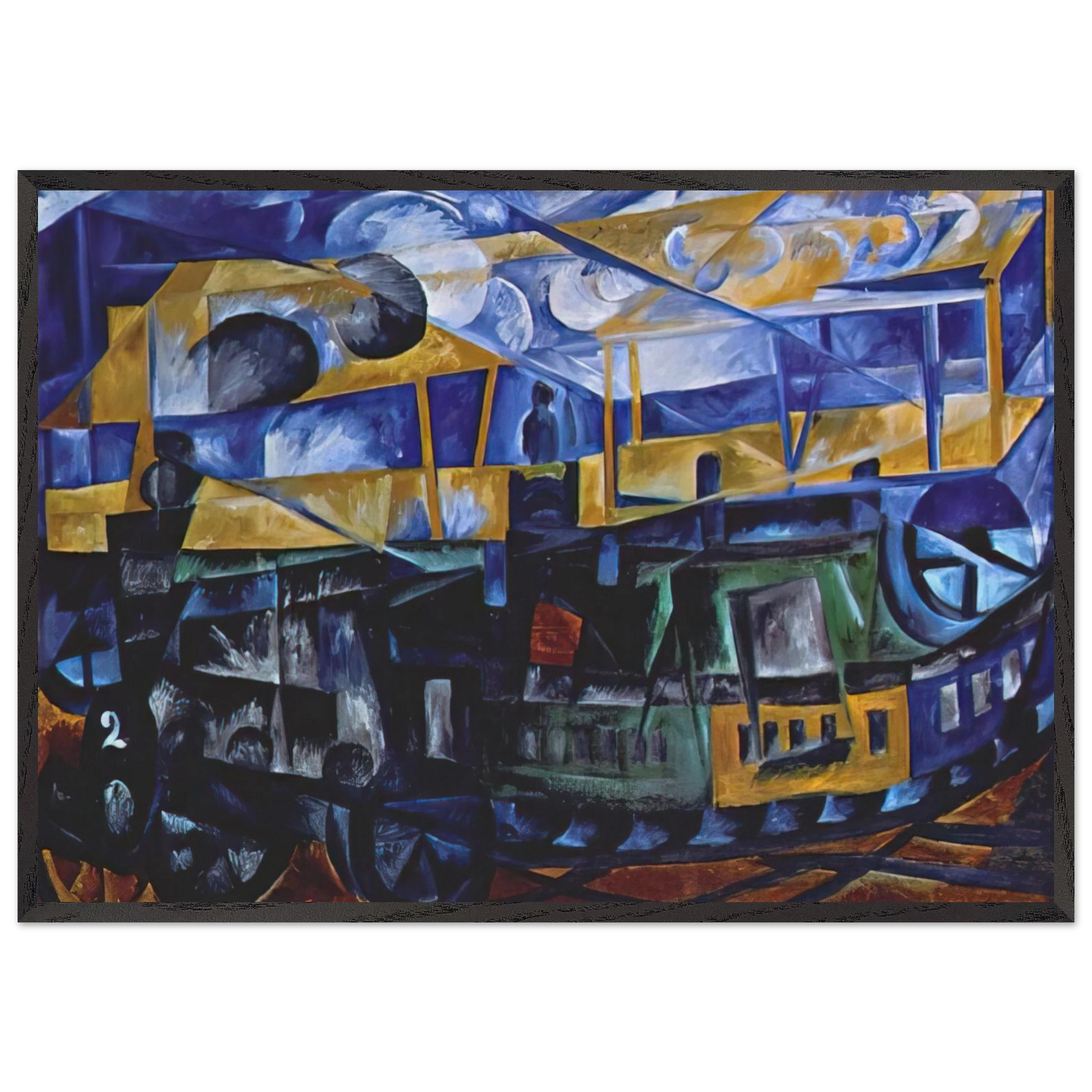 Airplane over train - 1913 - Natalia Goncharova Framed Art Print – Black Wooden Frame - Default Title - -Framed Art Print
