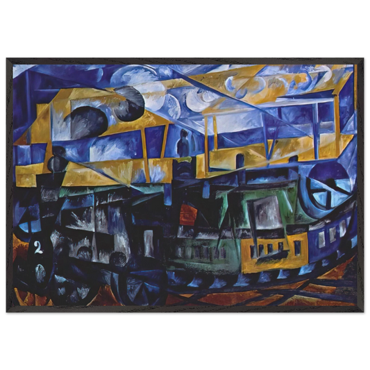 Airplane over train - 1913 - Natalia Goncharova Framed Art Print – Black Wooden Frame - Default Title - -Framed Art Print
