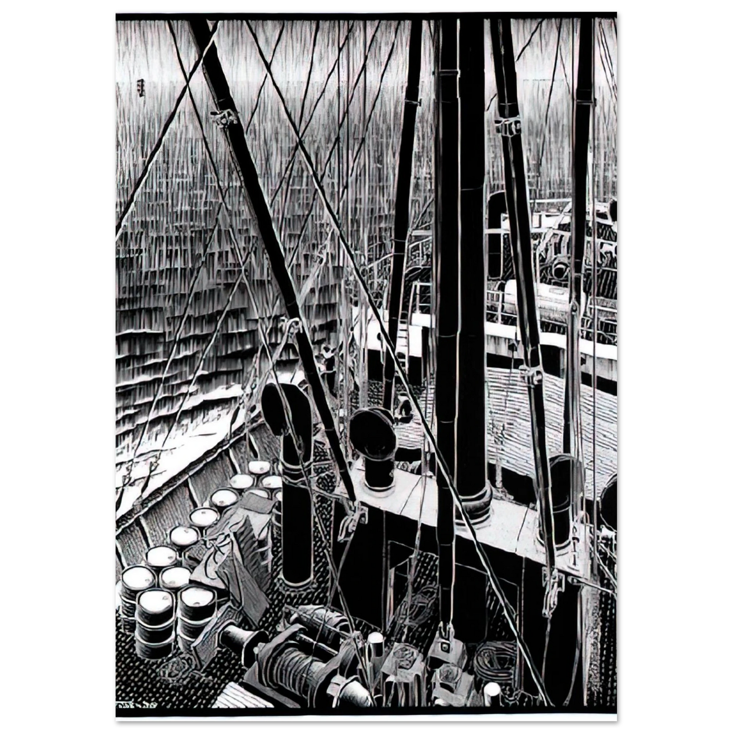 MC Escher - FREIGHTER SEPTEMBER 1936 1936 Wall Art - 21x29.7 cm / 8x12" - Premium Wooden Framed Poster With Fine Art Paper - White frame