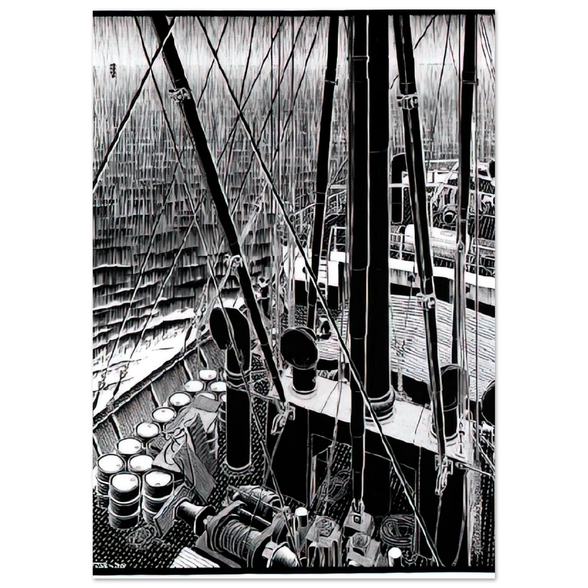 MC Escher - FREIGHTER SEPTEMBER 1936 1936 Wall Art - 21x29.7 cm / 8x12" - Premium Wooden Framed Poster With Fine Art Paper - White frame
