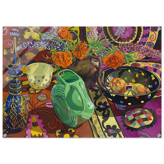 BLUE DECANTER POLKA DOT BOWL SUZANI 2009 - Janet Fish Acrylic Print - 70x100 cm / 28x40″ inches