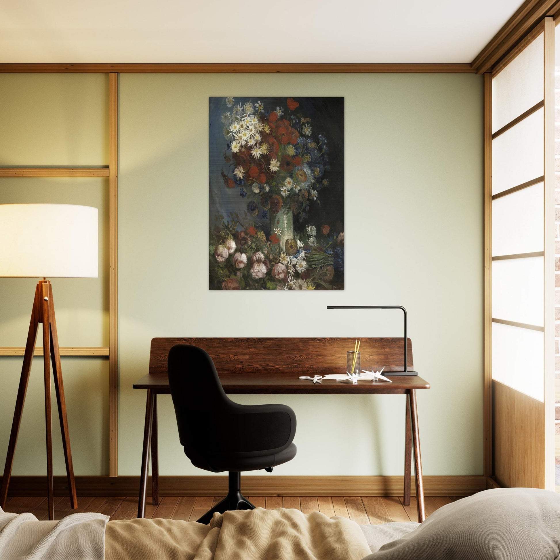 Still life with meadow flowers and roses - Vincent van Gogh Brushed Aluminum Print - 70x100 cm / 28x40 inches | Vincent van Gogh Aluminum Print | Vincent van Gogh Prints