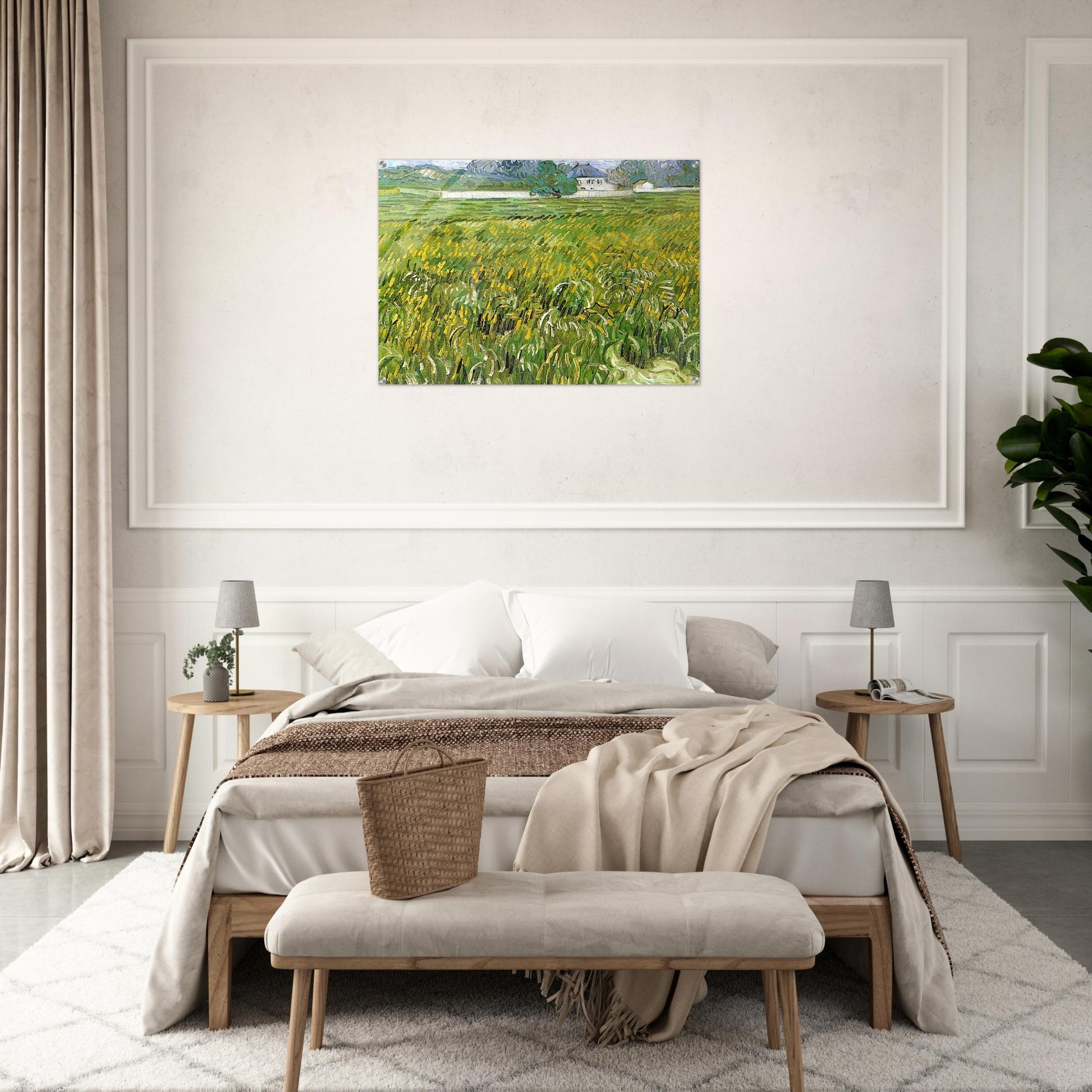 Wheat Field at Auvers with White House - Vincent van Gogh Acrylic Print - 70x100 cm / 28x40″ inches