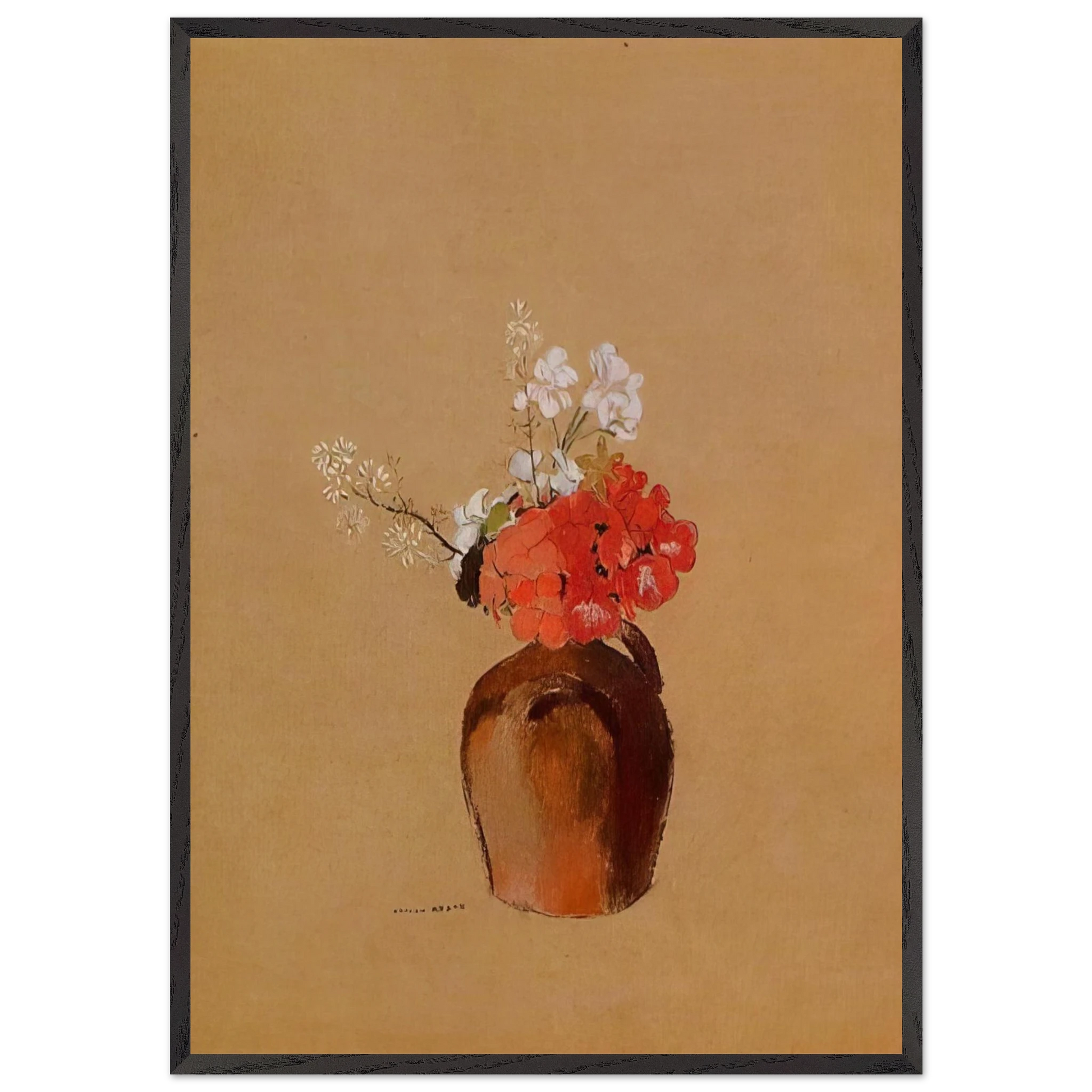 FLOWERS IN A POT N1 - Odilon Redon Framed Art Print – Black Wooden Frame - Default Title - -Framed Art Print