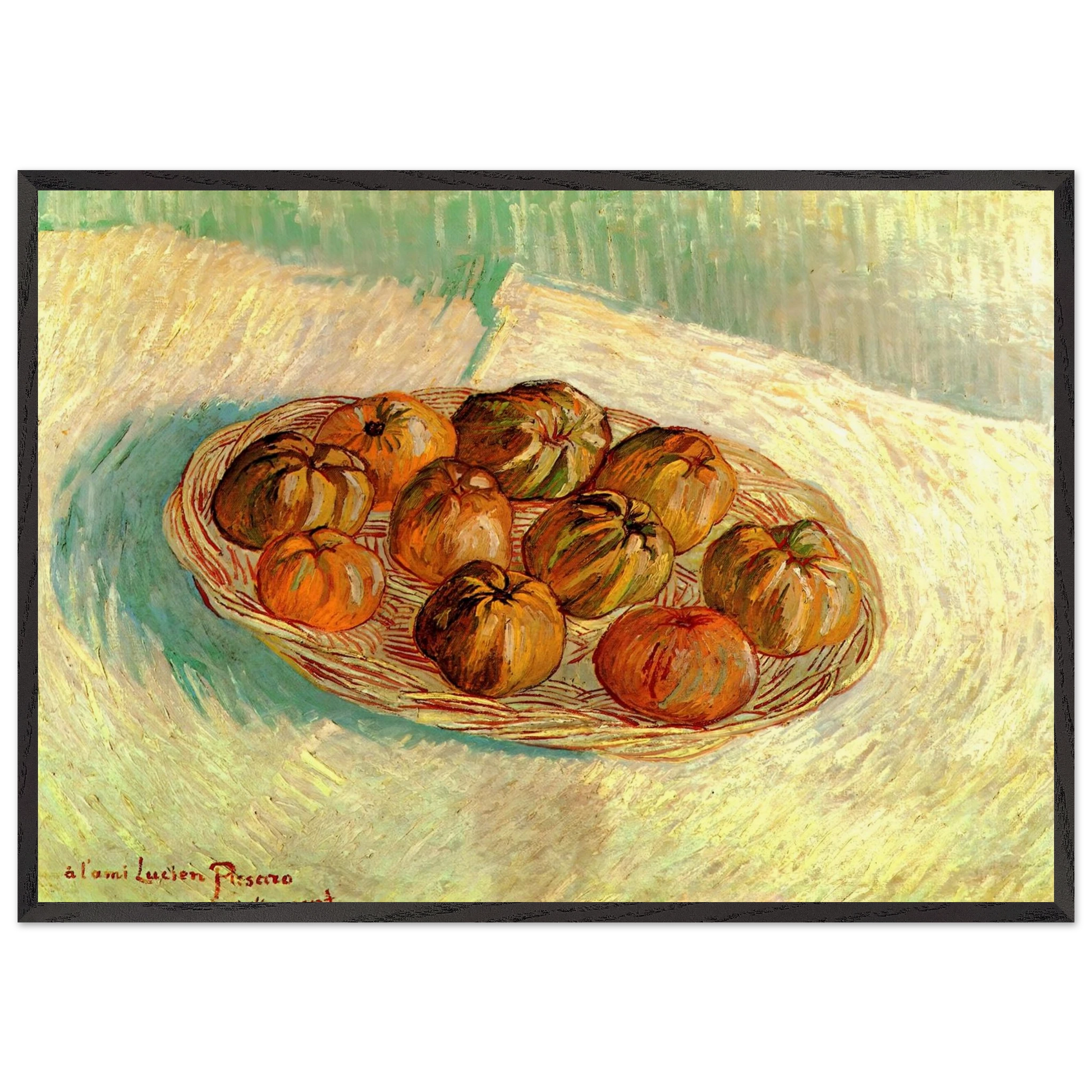 Still Life with Basket of Apples to Lucien Pissarro - Vincent van Gogh Framed Art Print – Black Wooden Frame - Default Title - -Framed Art Print