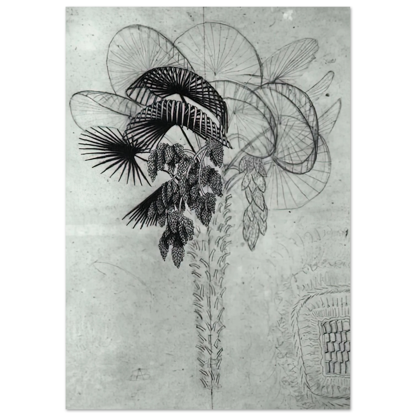 MC Escher - PALM TREE SKETCH Wall Art - 60x80 cm / 24x32 inches - Premium Wooden Framed Poster With Fine Art Paper - Black frame