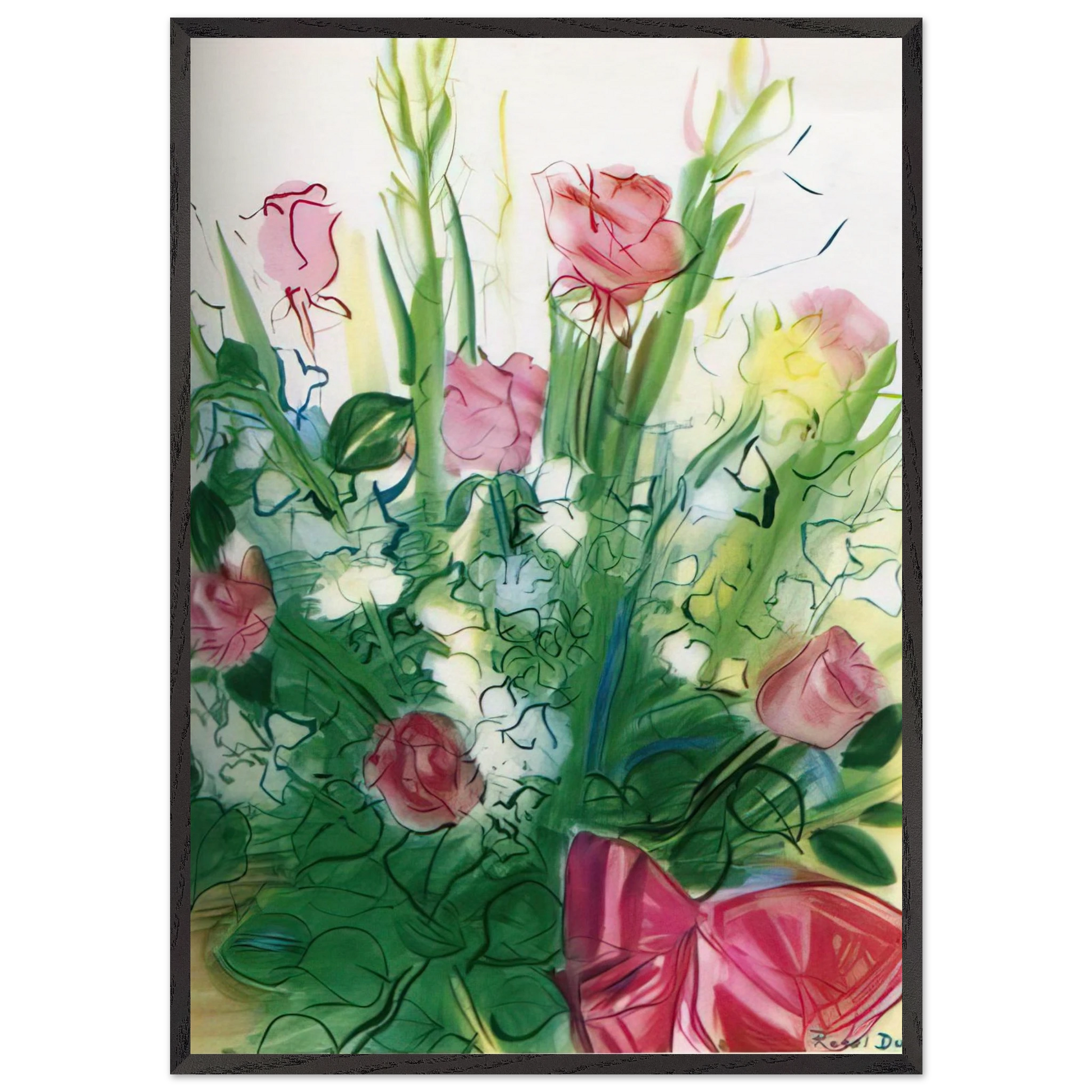 BOUQUET OF ROSES N1 - Raoul Dufy Framed Art Print – Black Wooden Frame - Default Title - -Framed Art Print