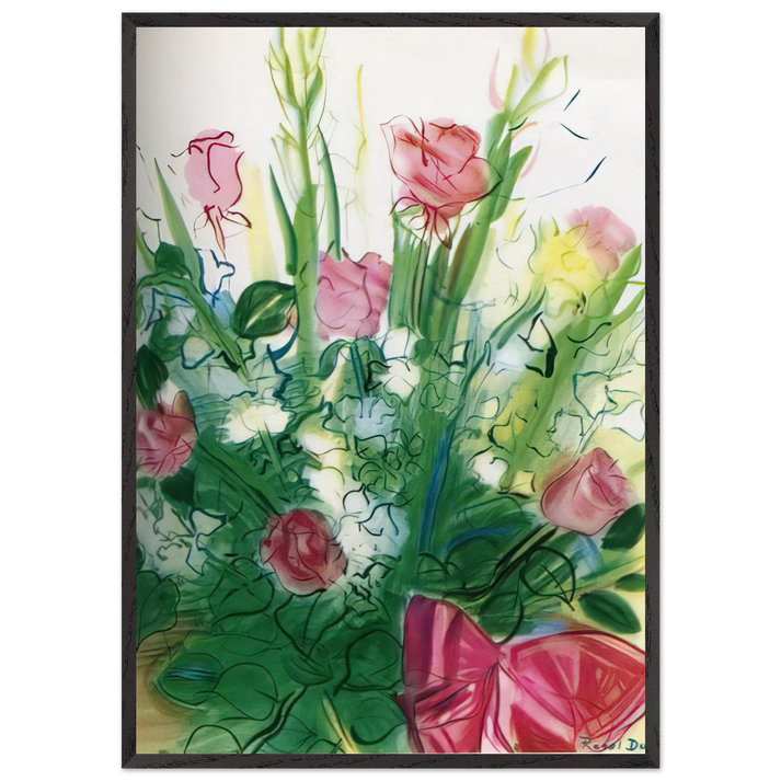 BOUQUET OF ROSES N1 - Raoul Dufy 70x100 cm / 28x40 inches Framed Art Print – Black Wooden Frame