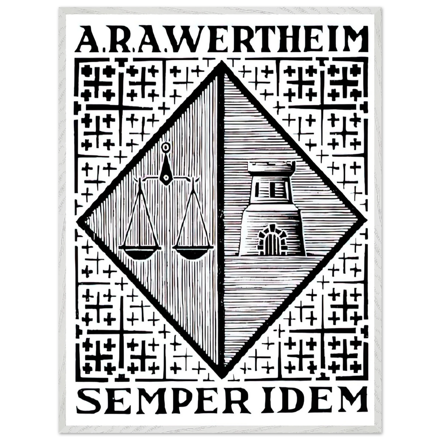MC Escher - BOOKPLATE A R A WERTHEIM Wall Art - 21x29.7 cm / 8x12" - Premium Wooden Framed Poster With Fine Art Paper - Wood frame