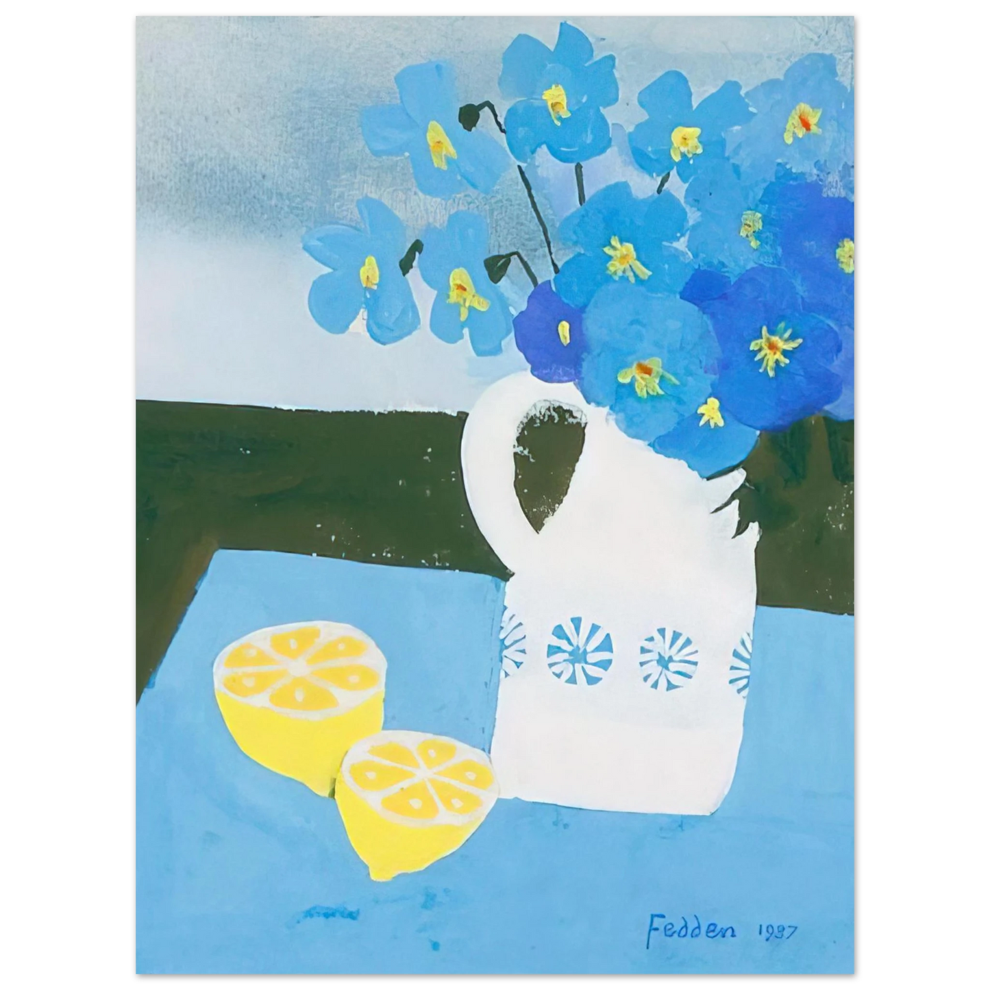 Mary Fedden - Flowers in a vase with lemon - 1987 Fine Art Poster - Default Title