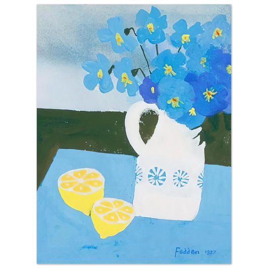 Mary Fedden - Flowers in a vase with lemon - 1987 Fine Art Poster - Default Title
