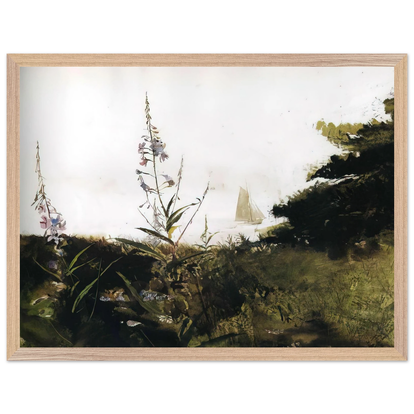 Andrew Wyeth - UNDER SAIL Wall Art - 30x40 cm / 12x16 inches - Premium Wooden Framed Poster With Fine Art Paper - White frame
