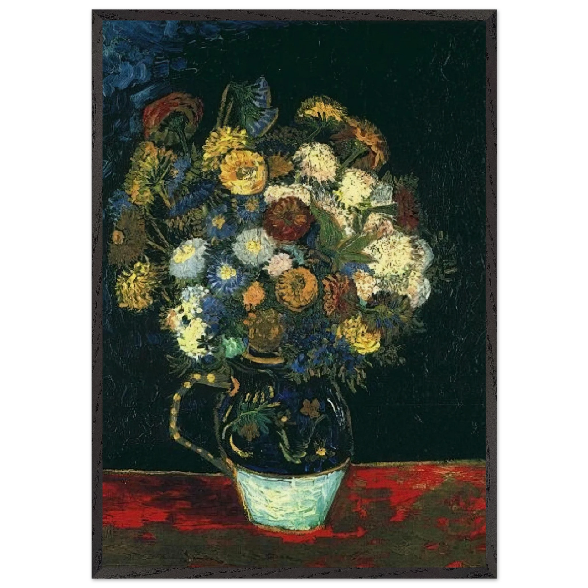 Still Life Vase with Zinnias - Vincent van Gogh Framed Art Print – Black Wooden Frame - Default Title - -Framed Art Print