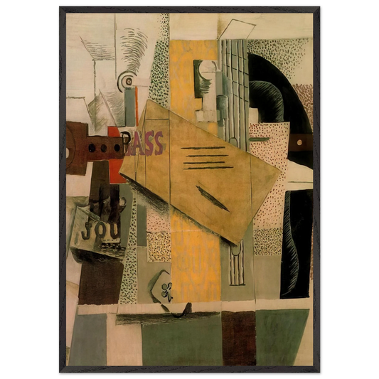 Clarinet bottle of bass newspaper ace of clubs - 1913 - Pablo Picasso Framed Art Print – Black Wooden Frame - Default Title - -Framed Art Print
