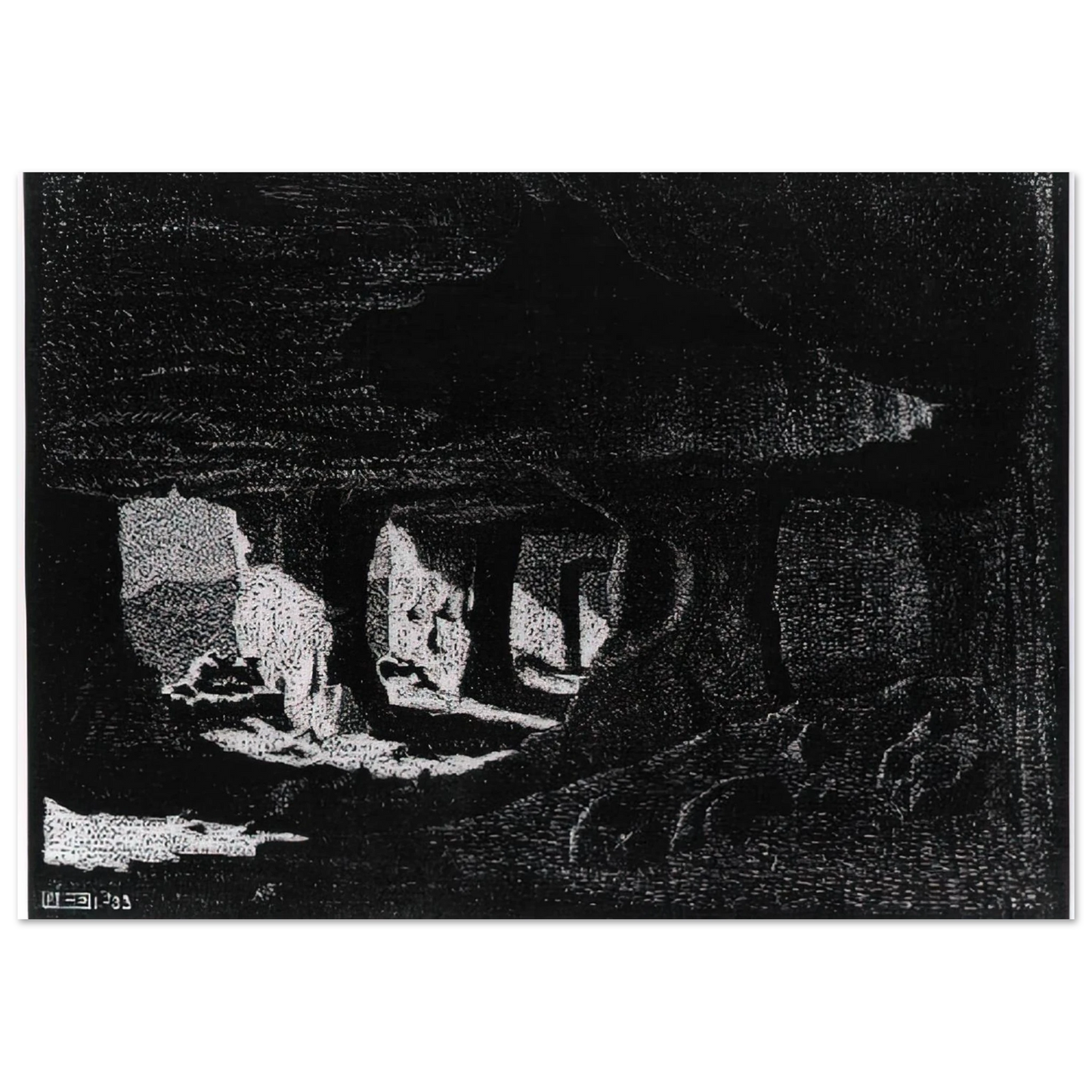 MC Escher - CAVE DWELLINGS NEAR SPERLINGA SICILY Wall Art - 60x80 cm / 24x32 inches - Premium Wooden Framed Poster With Fine Art Paper - Wood frame