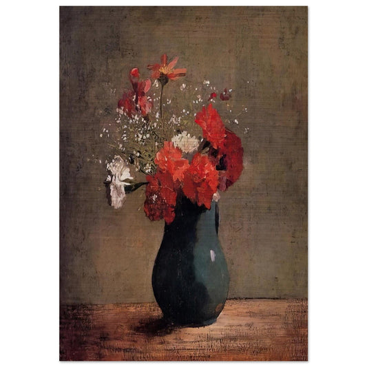 CARNATIONS AND BABY S BREATH IN A GREEN PITCHER - Odilon Redon Brushed Aluminum Print - 70x100 cm / 28x40 inches | Odilon Redon Aluminum Print | Odilon Redon Prints