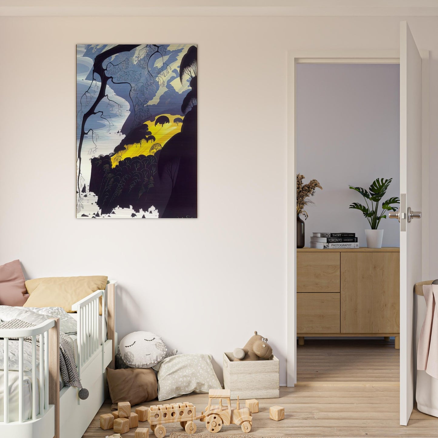 Carmel Highlands - Eyvind Earle Brushed Aluminum Print - 70x100 cm / 28x40 inches | Eyvind Earle Aluminum Print | Eyvind Earle Prints