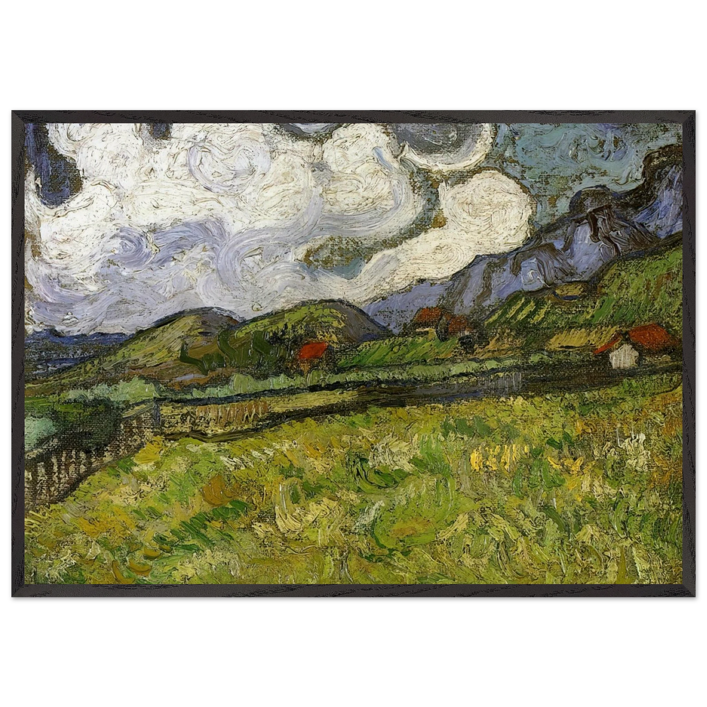 Wheat Field behind Saint-Paul Hospital with a Reaper - Vincent van Gogh Framed Art Print – Black Wooden Frame - Default Title - -Framed Art Print