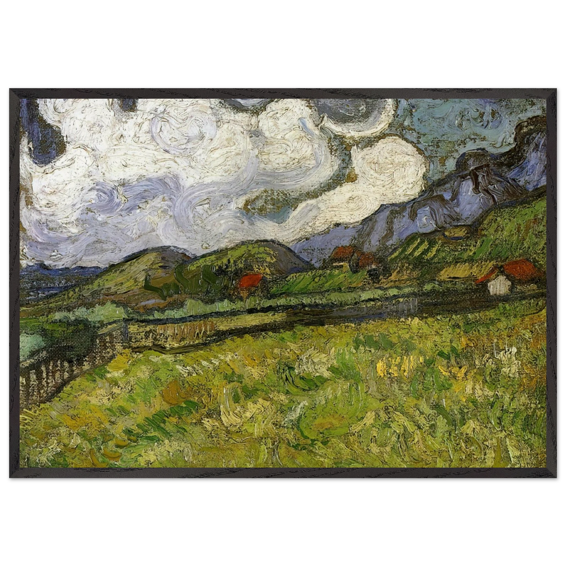 Wheat Field behind Saint-Paul Hospital with a Reaper - Vincent van Gogh Framed Art Print – Black Wooden Frame - Default Title - -Framed Art Print