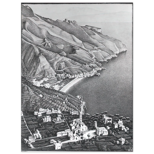 MC Escher - RAVELLO AND THE COAST OF AMALFI Wall Art - 21x29.7 cm / 8x12" - Fine Art Poster - -