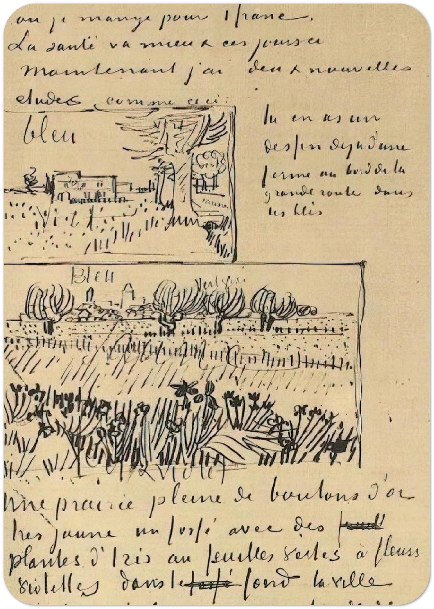 Farmhouse with Wheat Field along a Road and Field with Flowers By Vincent van Gogh Pack of 10 Post Cards | Vincent van Gogh Post Cards | A6 (10.5 x 14.8 cm) - 4.1 x 5.8 inches
