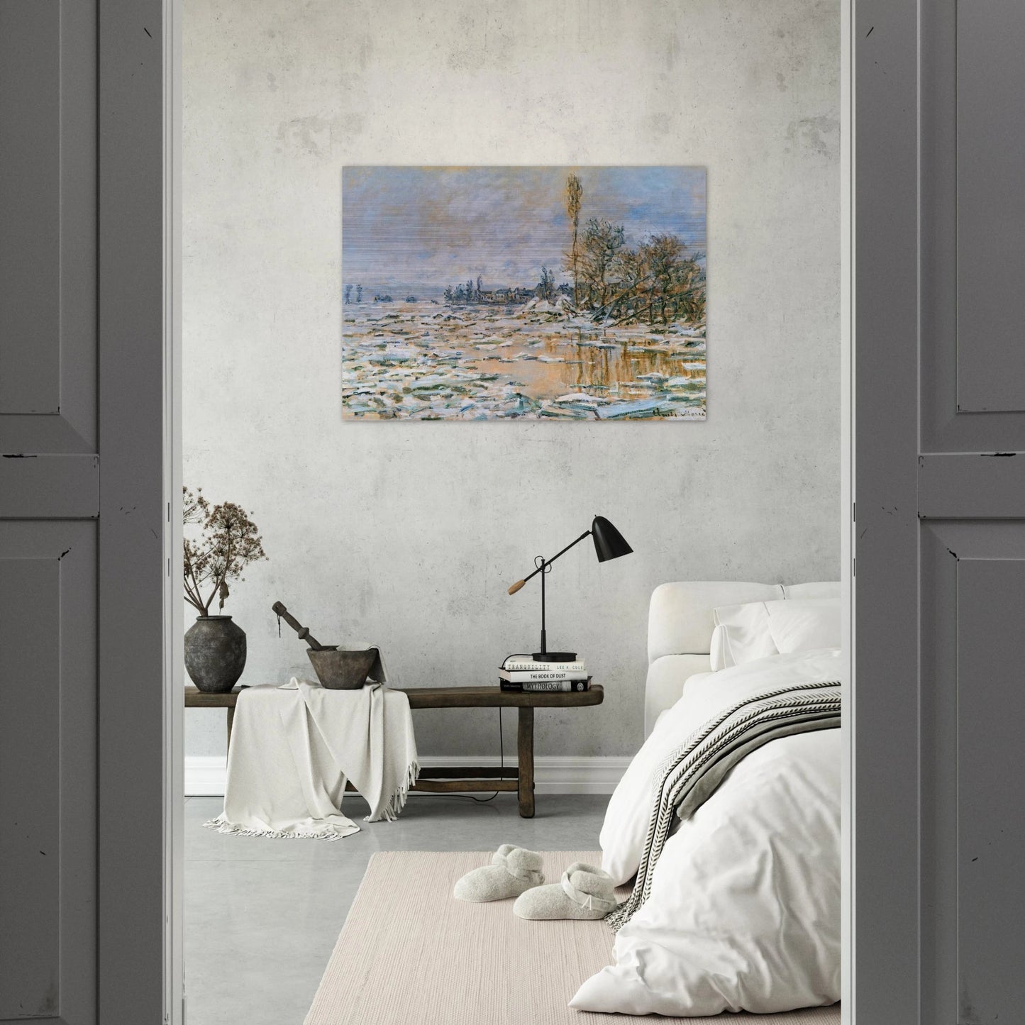 Breakup of Ice, Lavacourt, Grey Weather - claude monet Brushed Aluminum Print - 70x100 cm / 28x40 inches | claude monet Aluminum Print | claude monet Prints