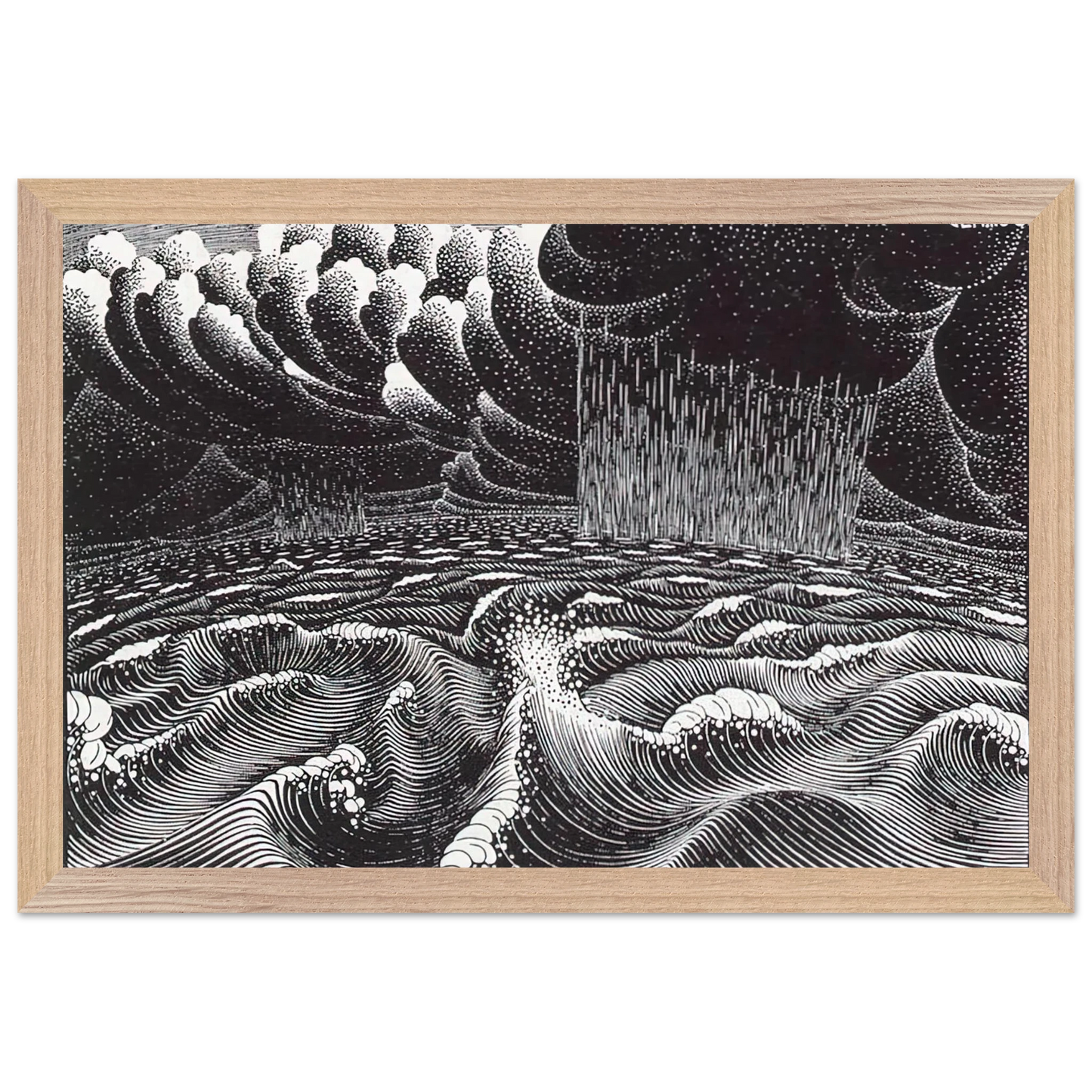MC Escher - THE 2ND DAY OF THE CREATION Wall Art - 60x80 cm / 24x32 inches - Premium Wooden Framed Poster With Fine Art Paper - Wood frame