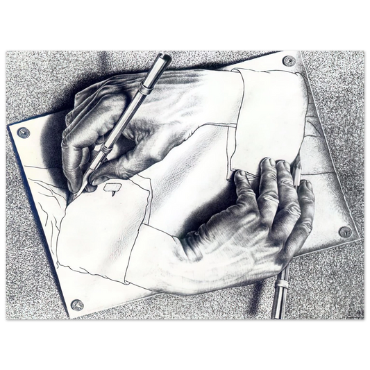 MC Escher - DRAWING HANDS Wall Art - 21x29.7 cm / 8x12" - Fine Art Poster - -
