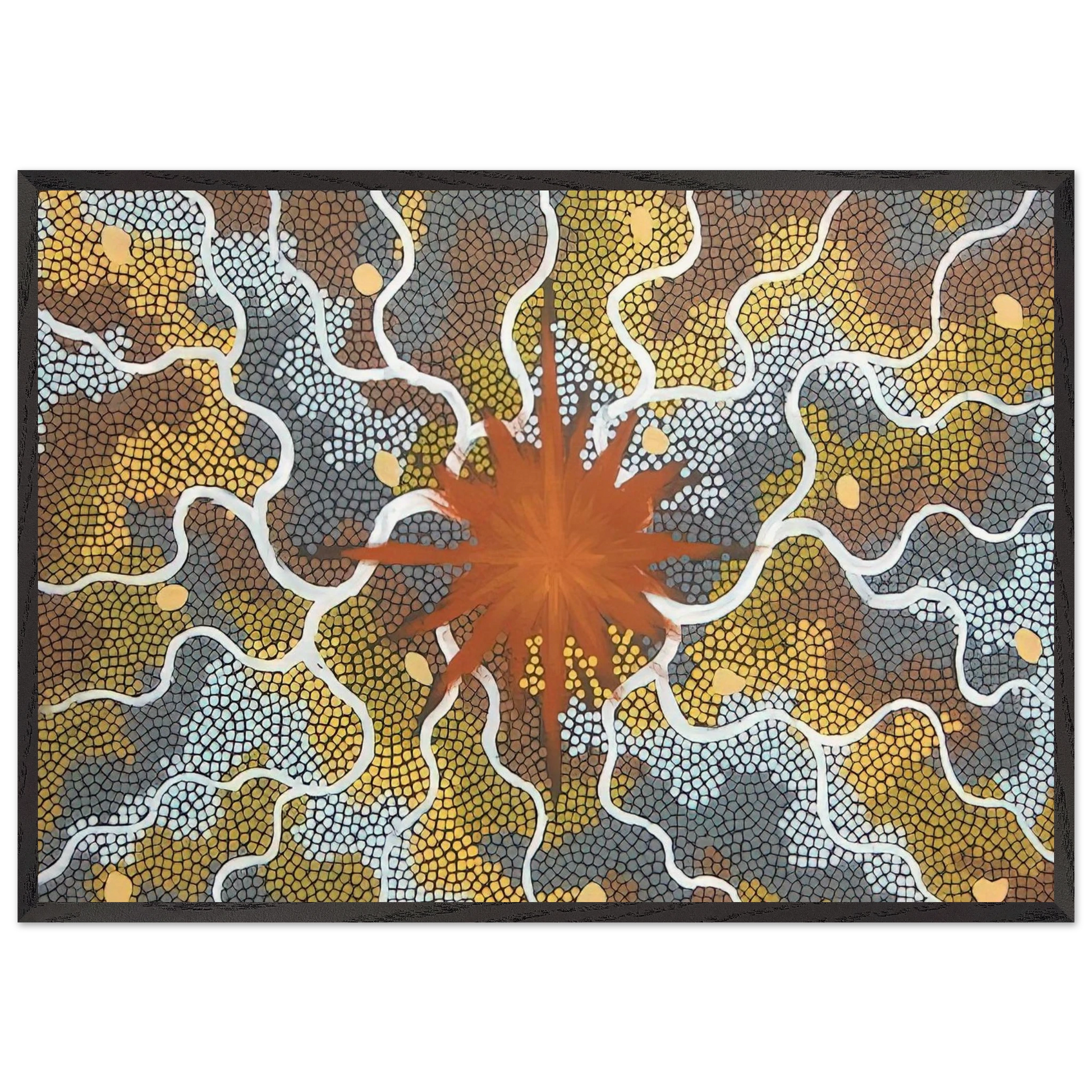 Creation Lightning Dreaming - 1993 - Clifford Possum Tjapaltjarri Framed Art Print – Black Wooden Frame - Default Title - -Framed Art Print