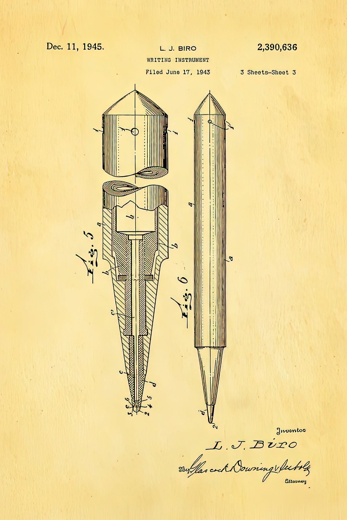 Biro Ballpoint Pen Patent Art Print | 1945 Design | RedKalion